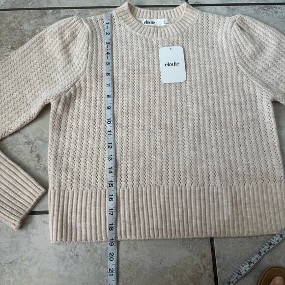 Elodie Women’s Crew Neck Knit Pullover Cream Crop Sweater NWT Cozy size Small - Picture 5 of 7